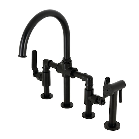 Kingston Brass KS2330KL Industrial Style Bridge Kitchen Faucet with Brass Sprayer, Matte Black KS2330KL